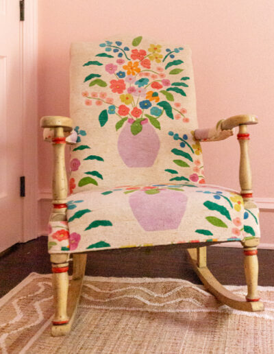 A chair with a floral pattern on it