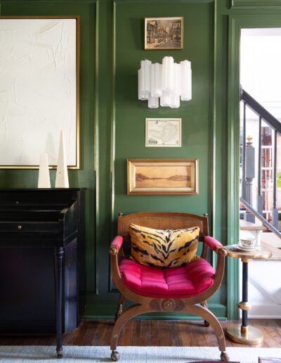 Jewel Marlowe Green living room with red chair and black piano, Washington DC, DC, virginia, maryland, dc interior decorator, designer, initial survey, onboarding, get to know you