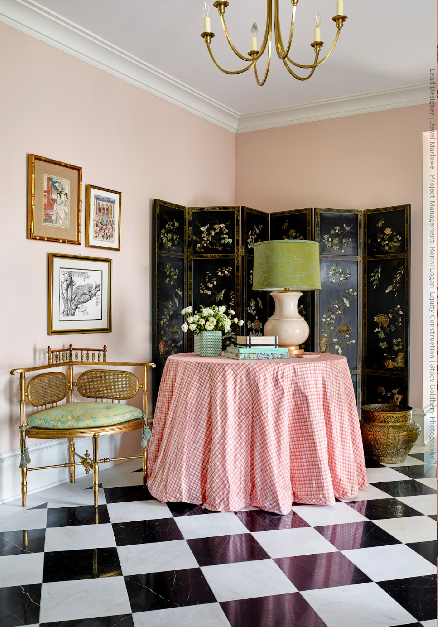 skirted table and black and white floor, Washington DC, DC, virginia, maryland, dc interior decorator, designer, initial survey, onboarding, get to know you